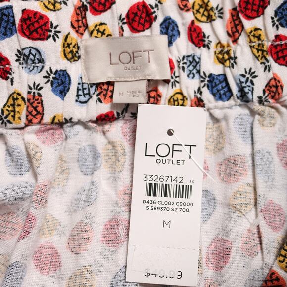 Loft Linen Blend Pineapple Print Pull On Skirt With Pockets White Multi Size M - Picture 6 of 8